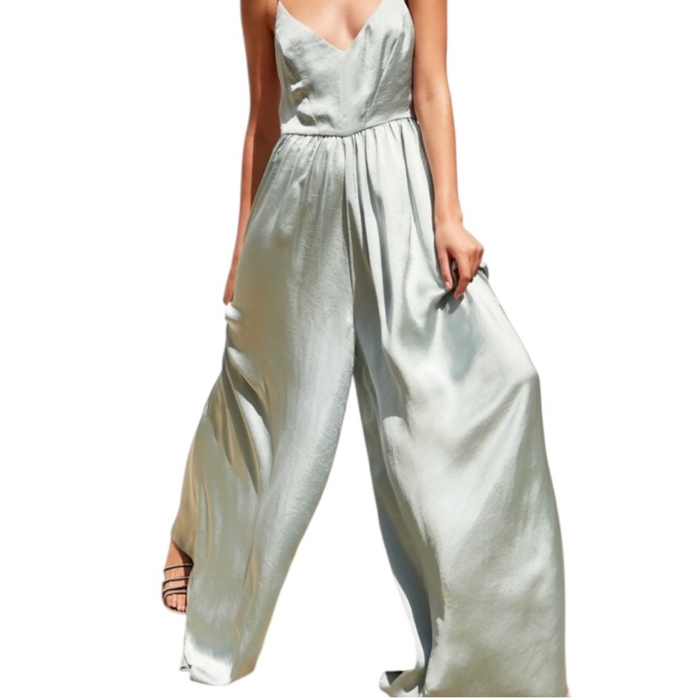 ZARA Women’s Mint Green Wide Leg Satin Jumpsuit ~ Size M - Picture 3 of 15